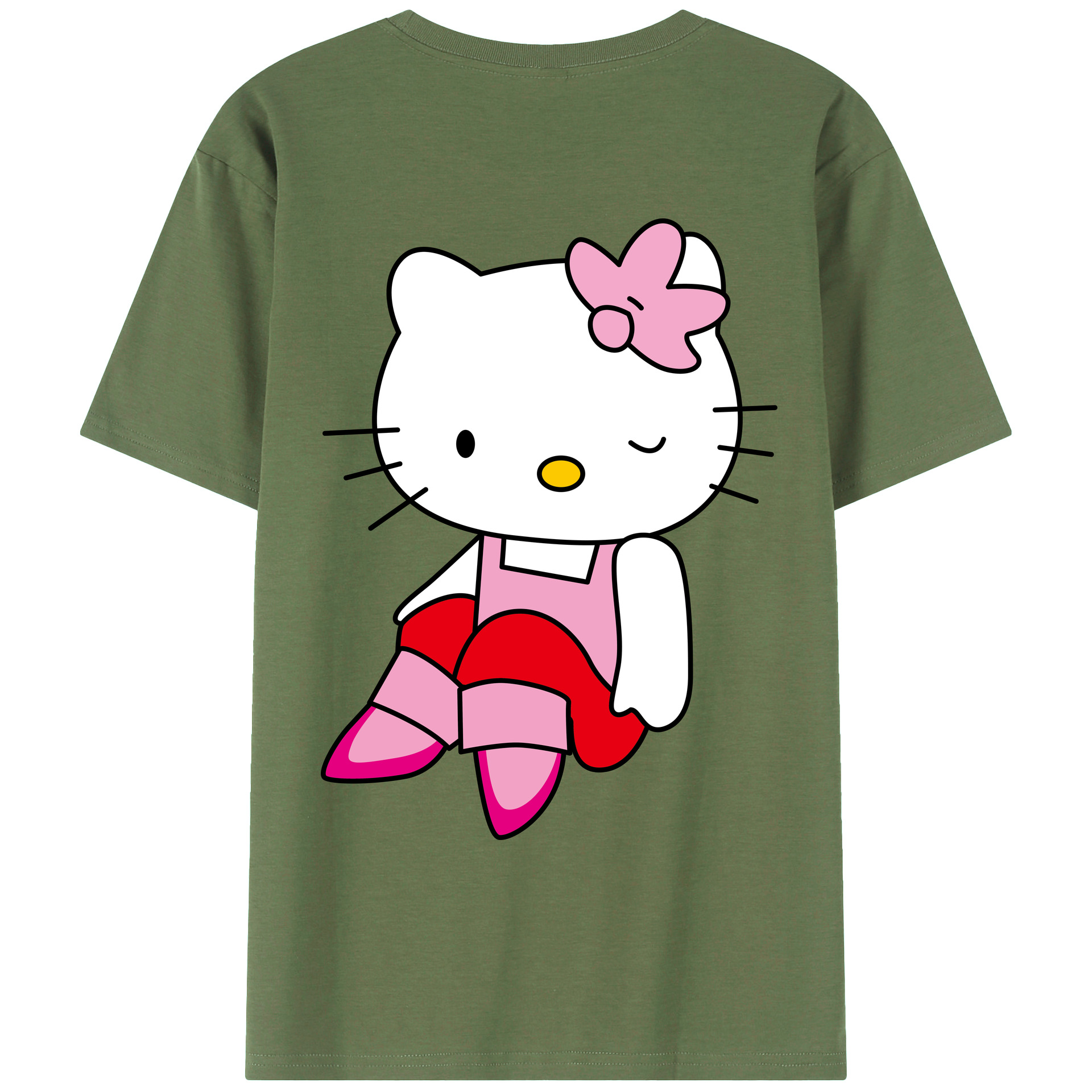 （画像用） Hello Kitty ハローキティ 綿100％ メンズ半袖Tシャツ（バックプリント） 通気性